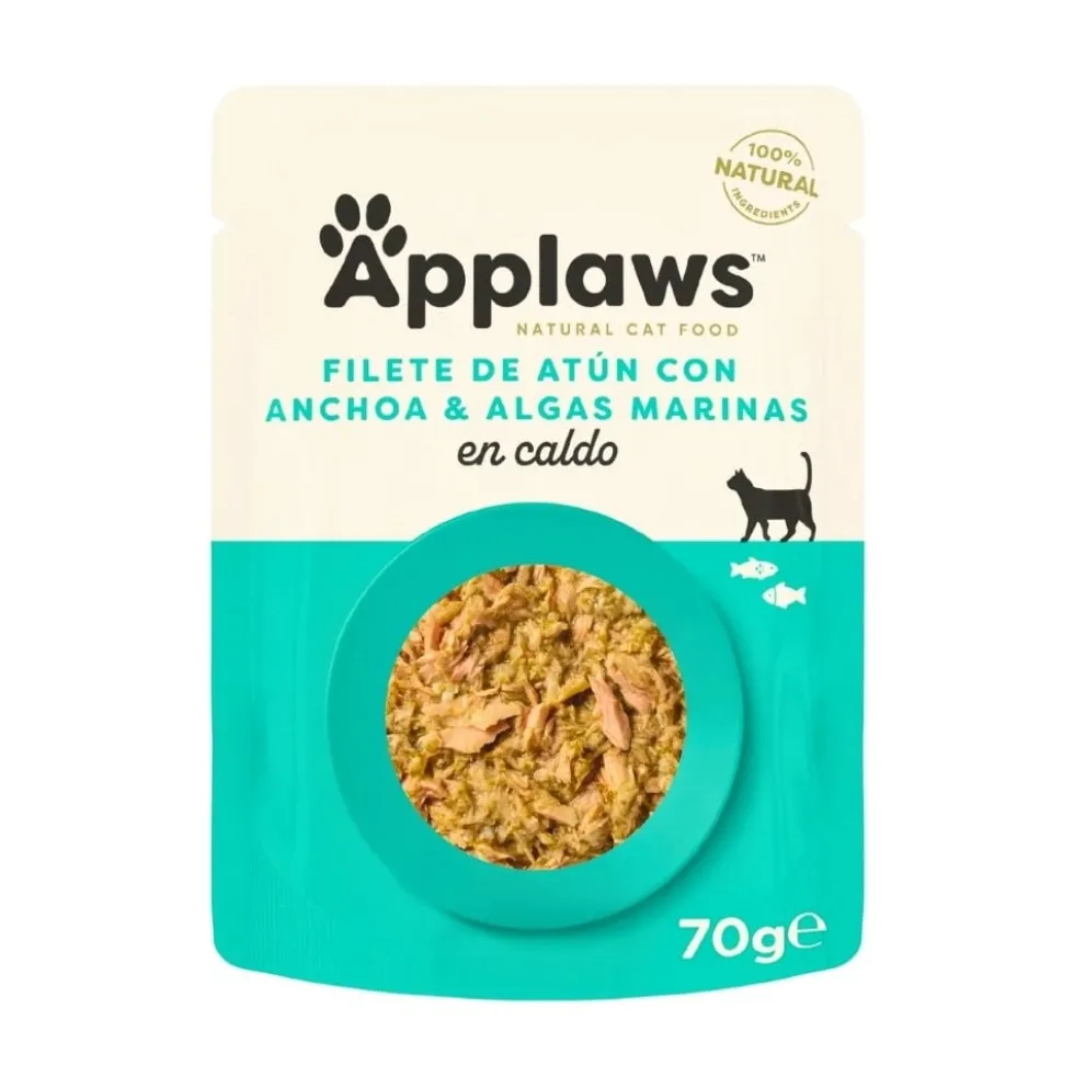 Applaws Sobre Filete de Atún con Anchoa y Algas Marinas en Caldo para Gato