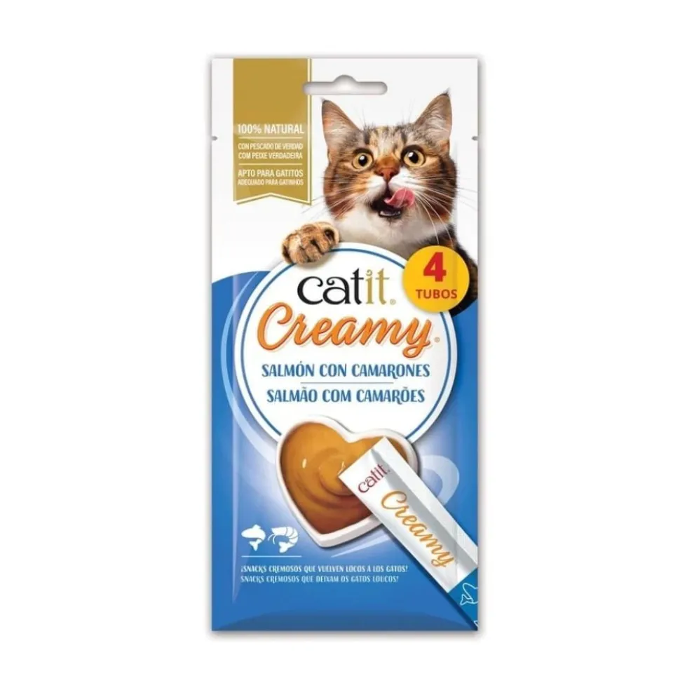 Catit Creamy Snacks Cremosos de Salmón y Gambas (4 uds x 10g) para Gatos