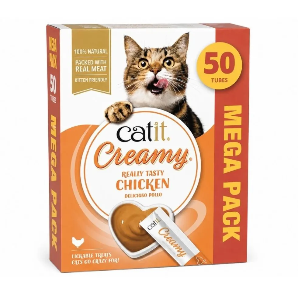 Catit Creamy Snacks Cremosos de Pollo (50 uds x 10g) para Gatos