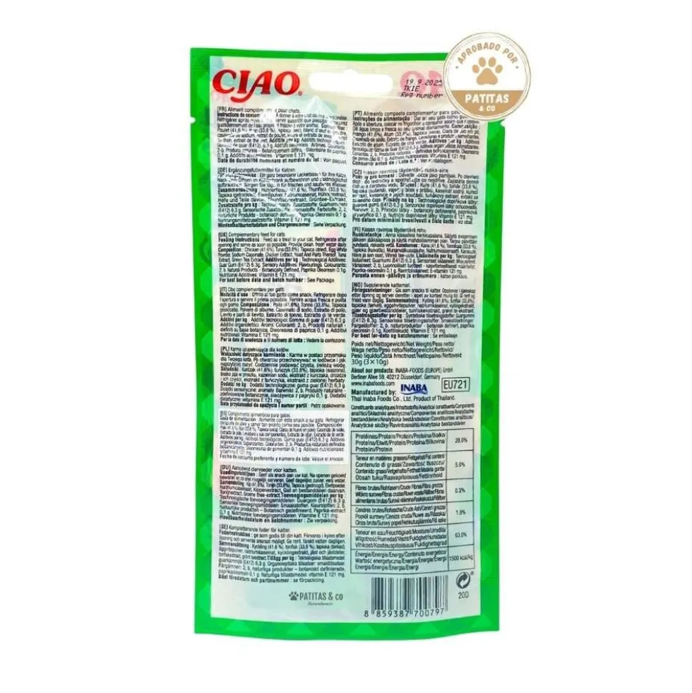 Churu Bites Chuches de Pollo y Atún (3x10g) para Gatos