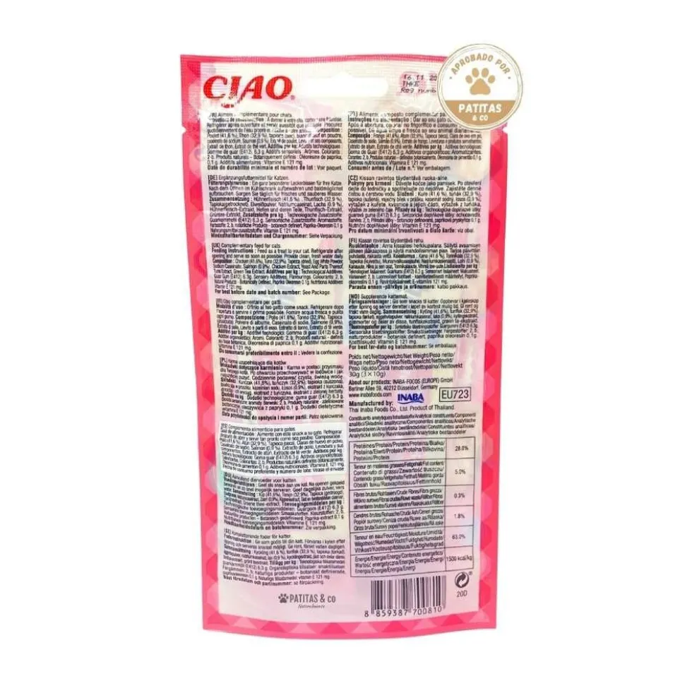 Churu Bites Chuches de Pollo y Atún con Salmón (3x10g) para Gatos