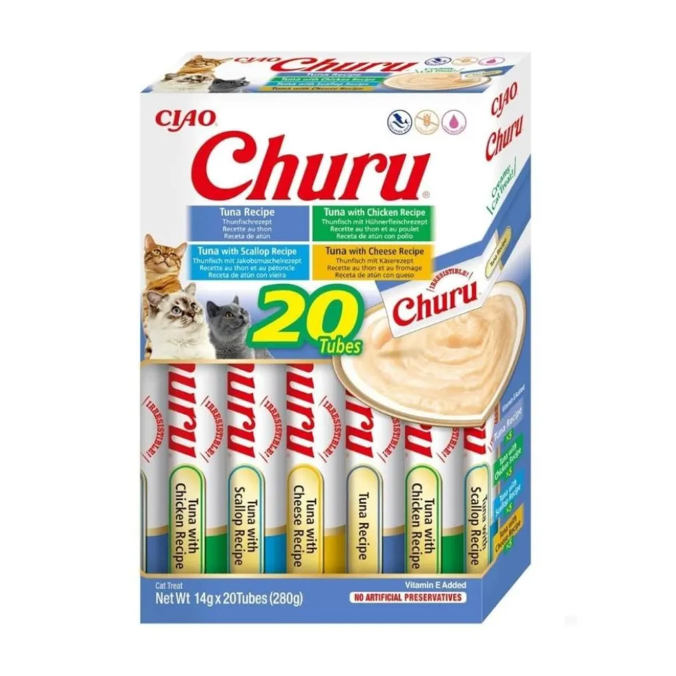 Churu Pack 20 Snacks de Atún con Pollo, Queso y Vieira