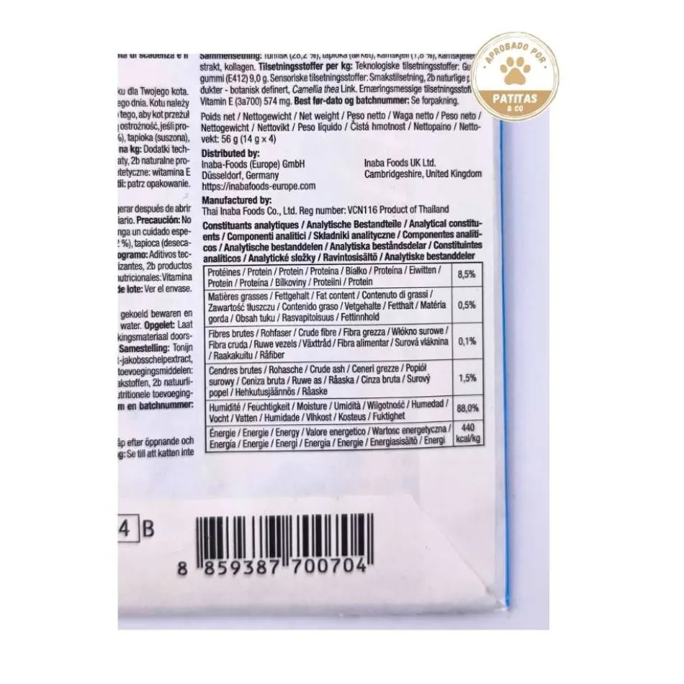 Churu Snack Natural de Atún con Vieiras (4x14g) para Gatos