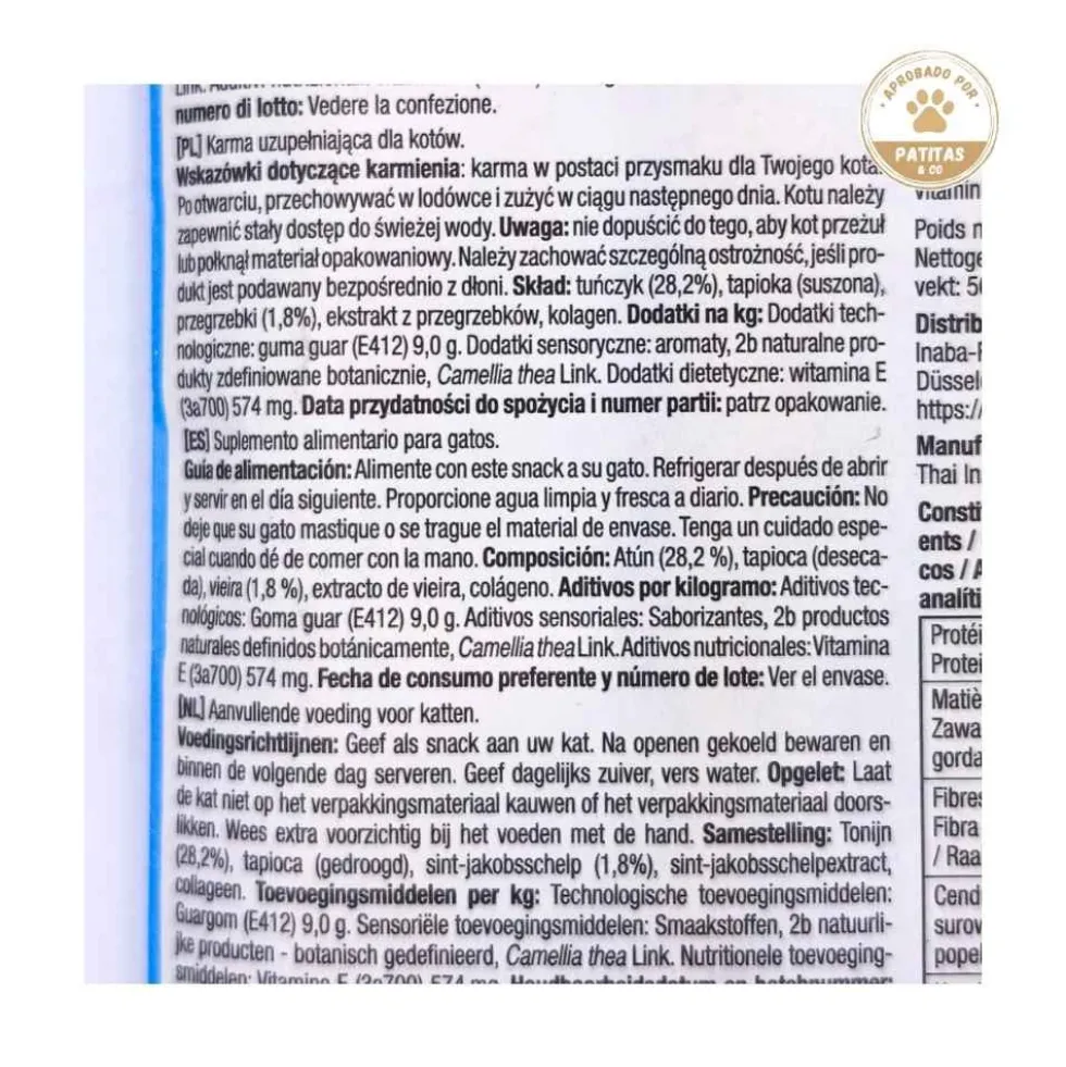Churu Snack Natural de Atún con Vieiras (4x14g) para Gatos