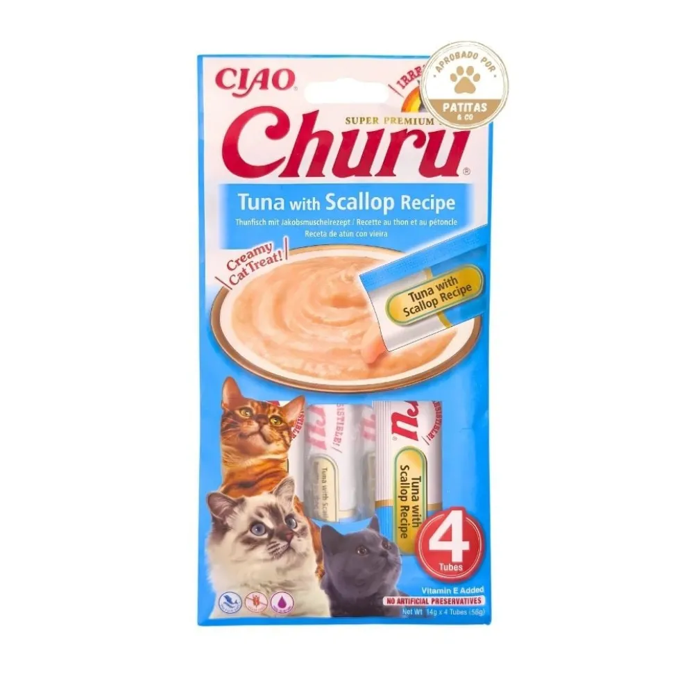 Churu Snack Natural de Atún con Vieiras (4x14g) para Gatos