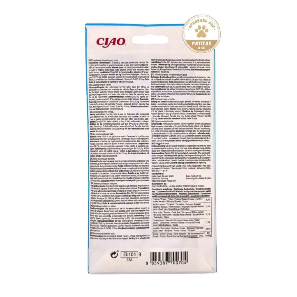 Churu Snack Natural de Atún con Vieiras (4x14g) para Gatos