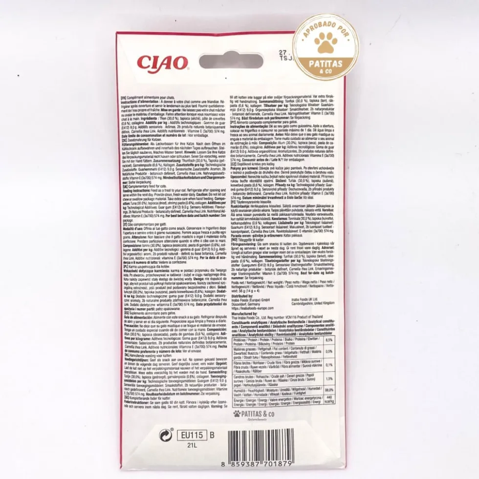 Churu Snack Natural de Atún con Gamba (4x14g) para Gatos
