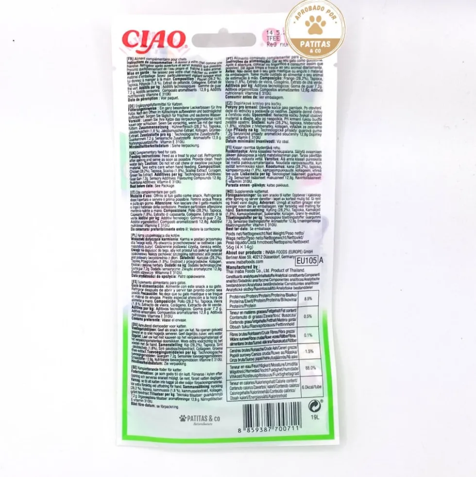 Churu Snack Natural de Pollo con Vieras (4x14g) para Gatos