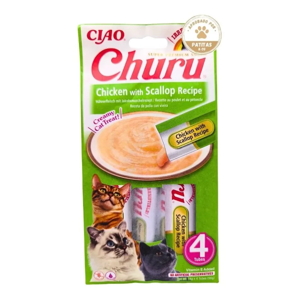 Churu Snack Natural de Pollo con Vieras (4x14g) para Gatos