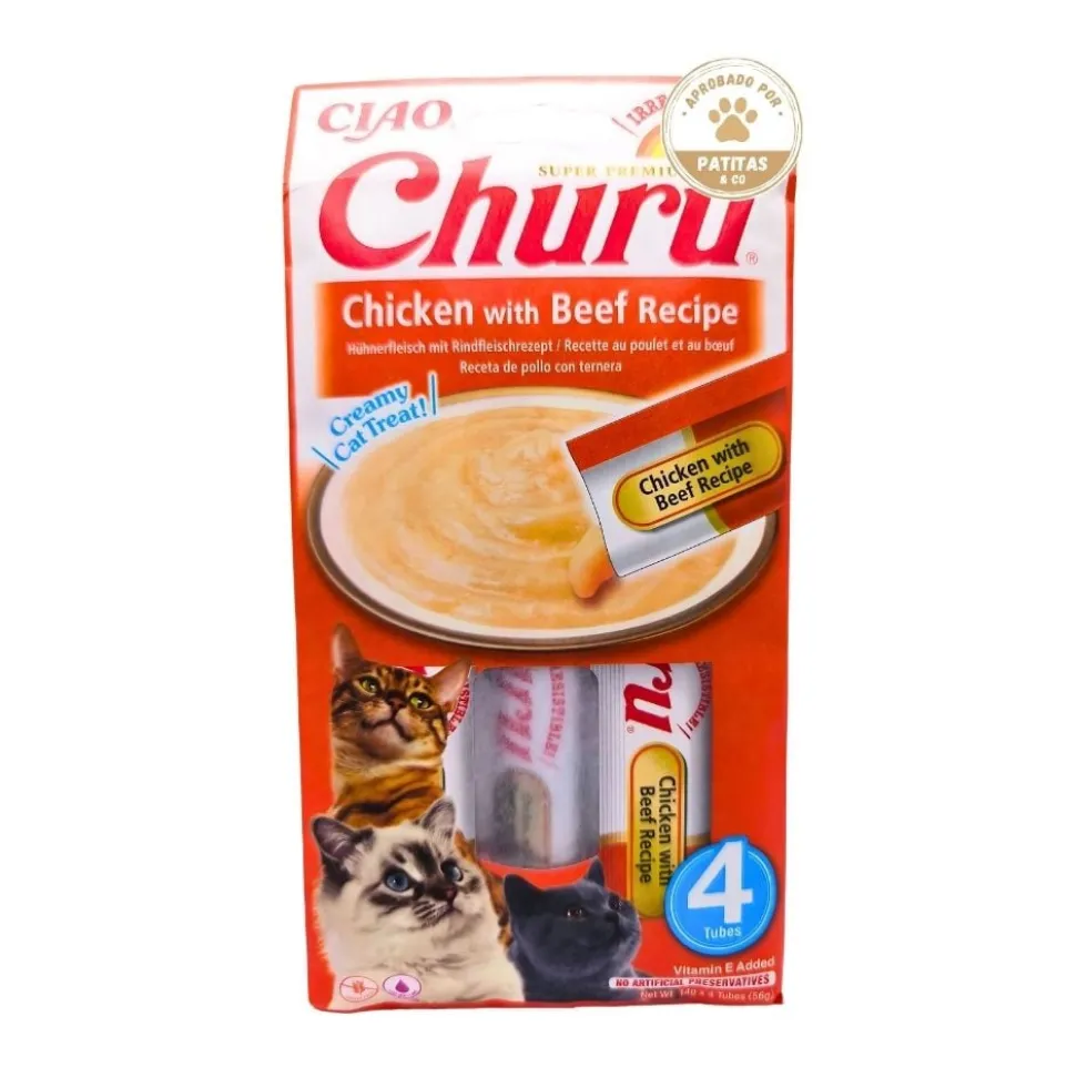 Churu Snack Natural de Pollo con Ternera (4x14g) para Gatos