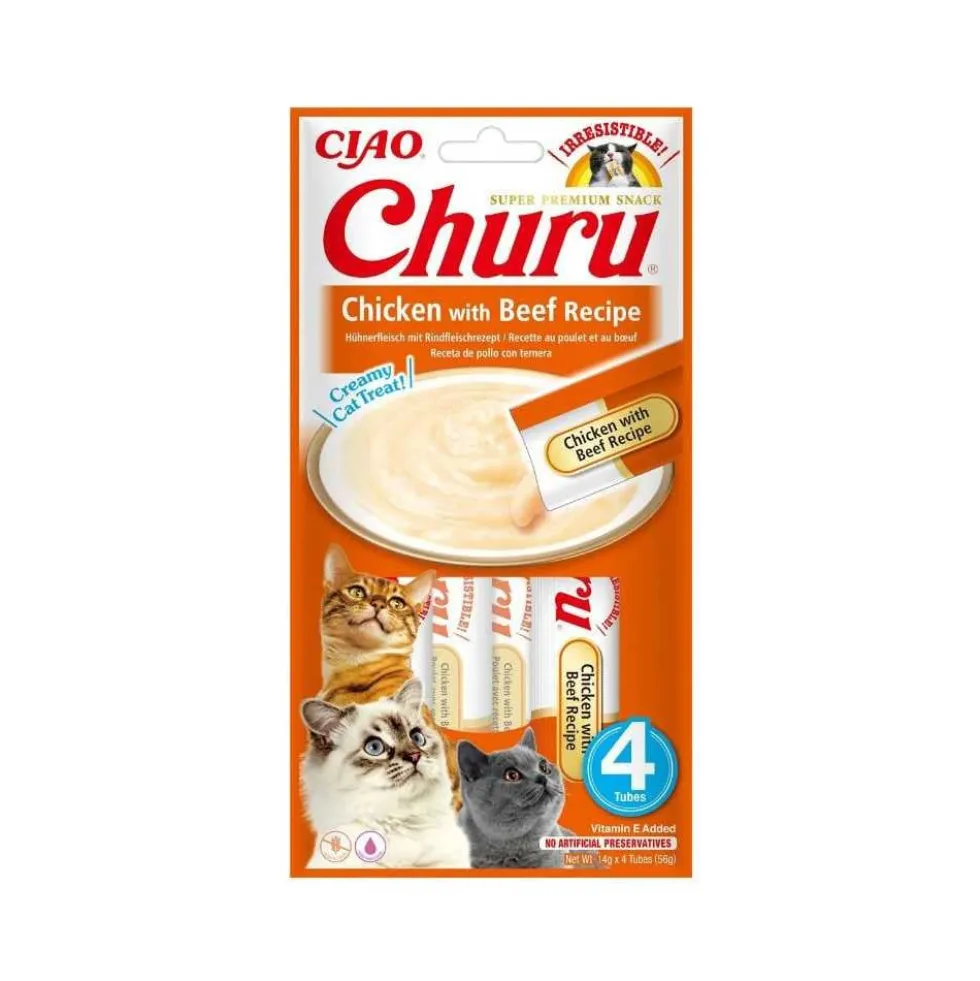 Churu Snack Natural de Pollo con Ternera (4x14g) para Gatos