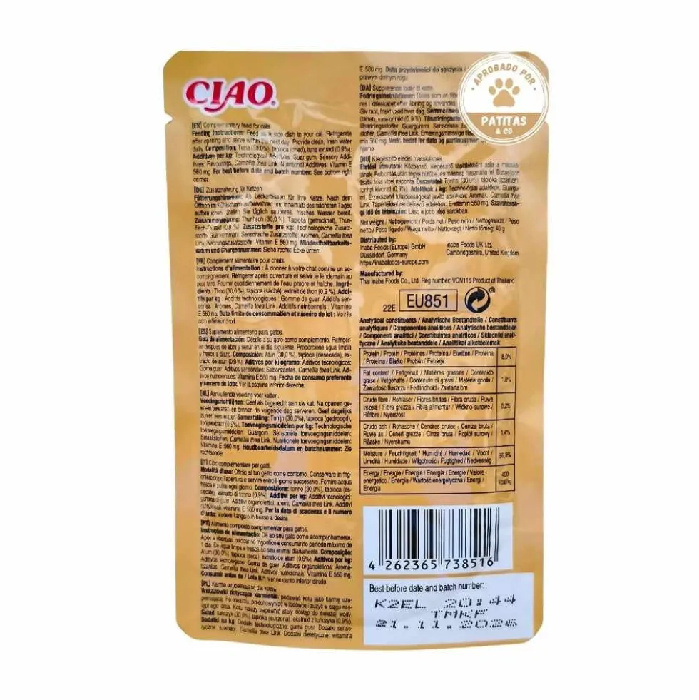 Ciao Bisque Sobre de Atún para Gatos