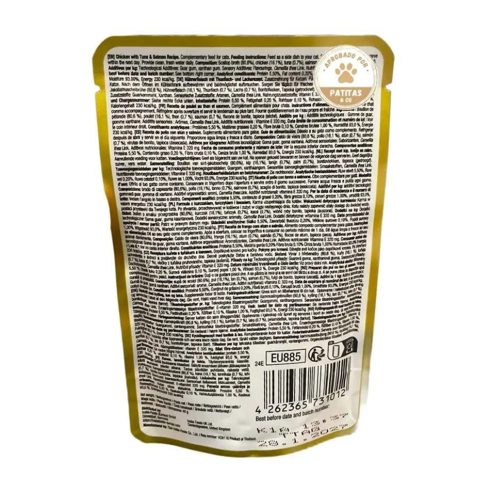 Dashi Silky Broth Caldo de Pollo, Atún y Salmón para Gato
