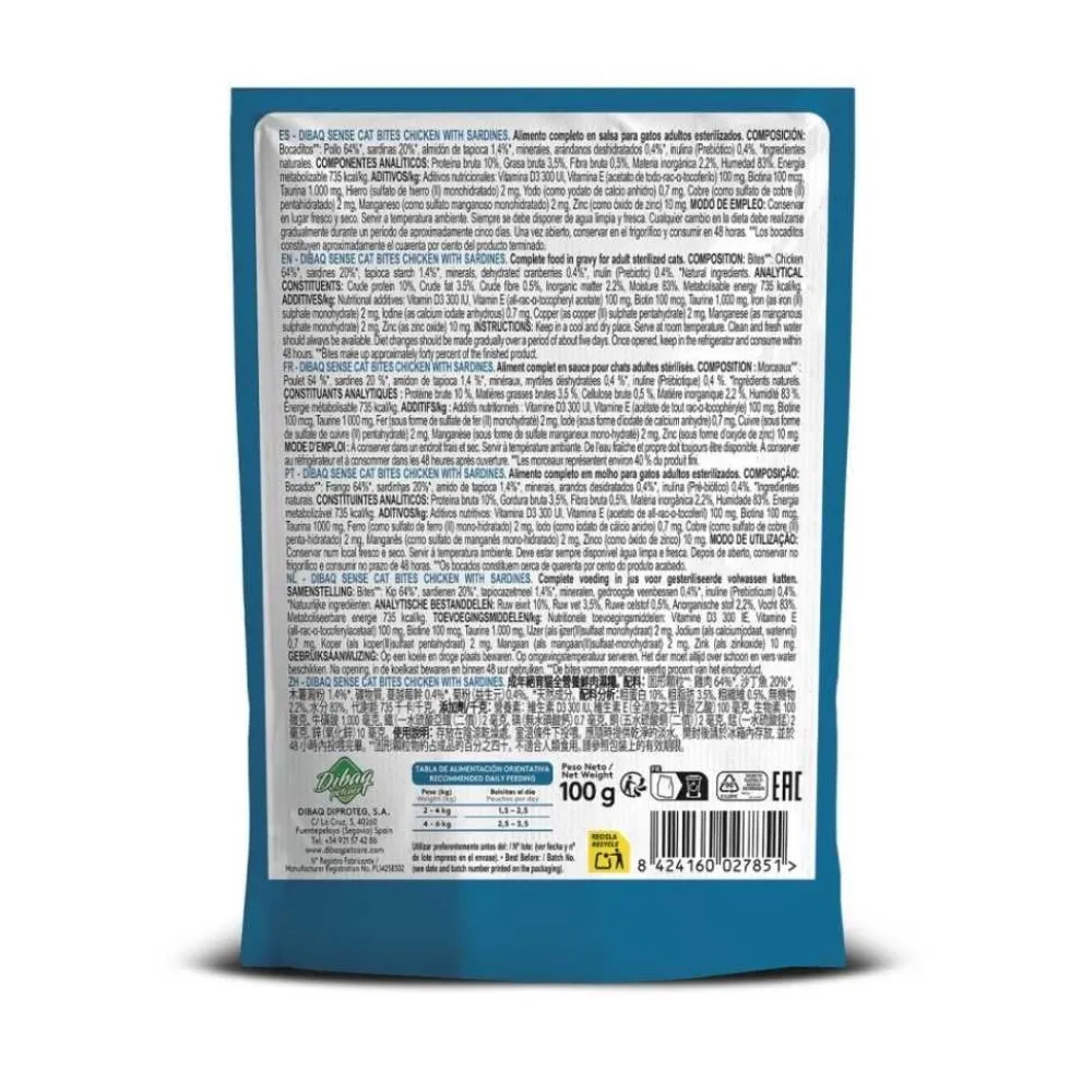 Dibaq Sense Bocaditos en Salsa de Pollo y Sardinas para Gato
