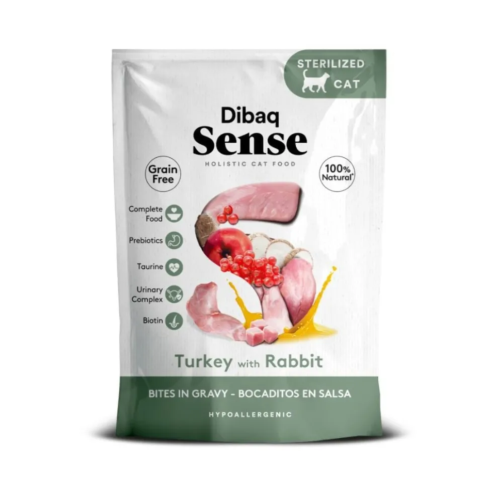 Dibaq Sense Bocaditos en Salsa de Pavo con Conejo para Gato