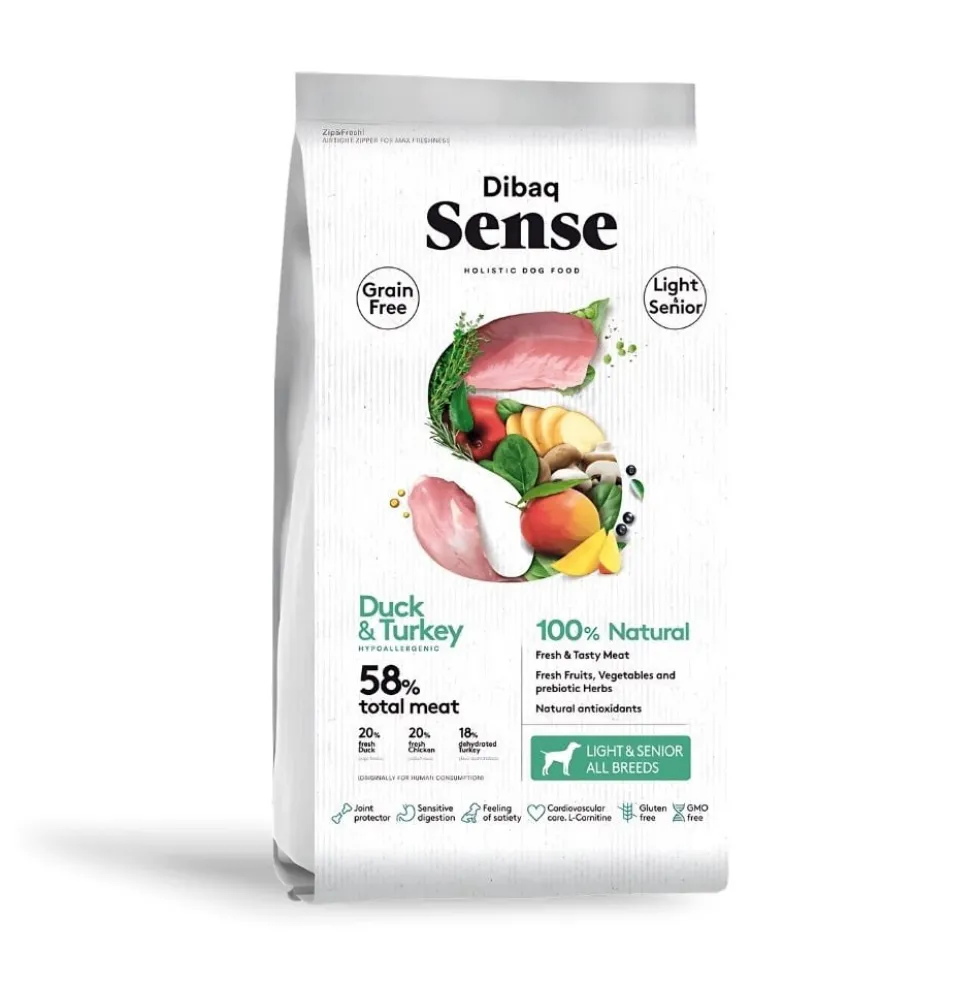 Dibaq Sense Pienso de Pato y Pavo Light para Perros Senior