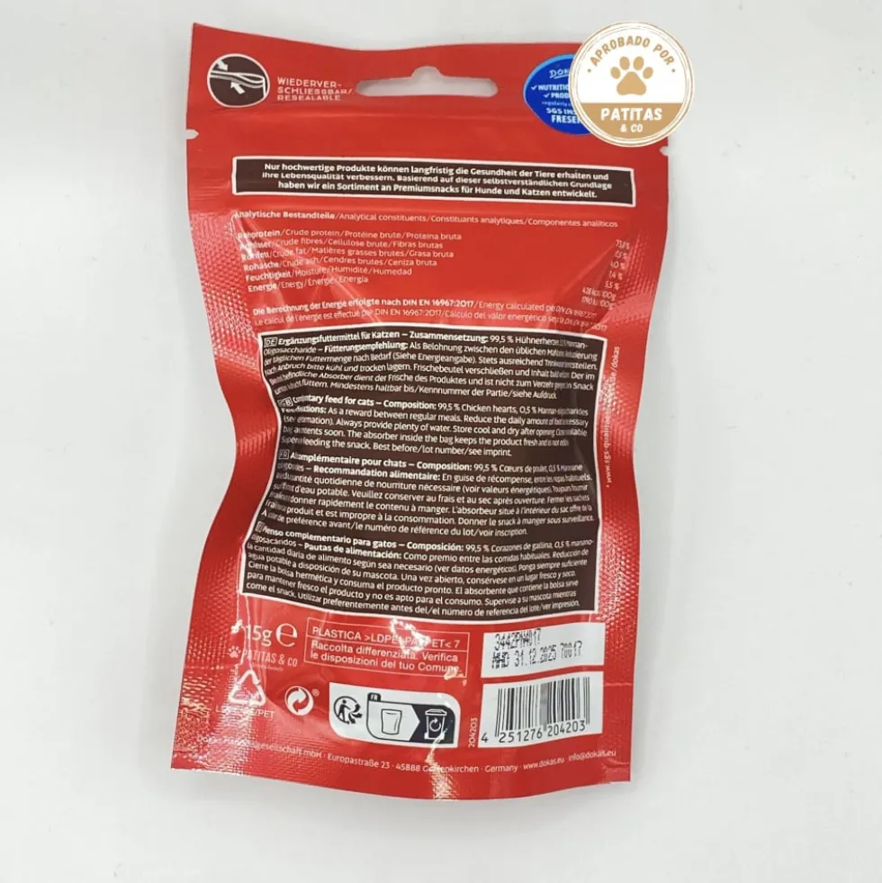 Dokas Snack de Corazones de Pollo Liofilizados para Gatos