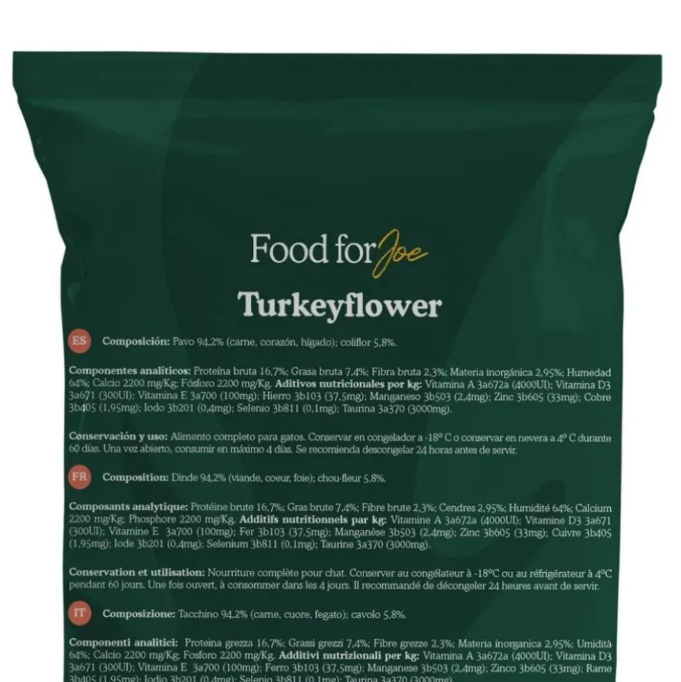 Food for Joe Comida Cocinada Turkeyflower para Gato