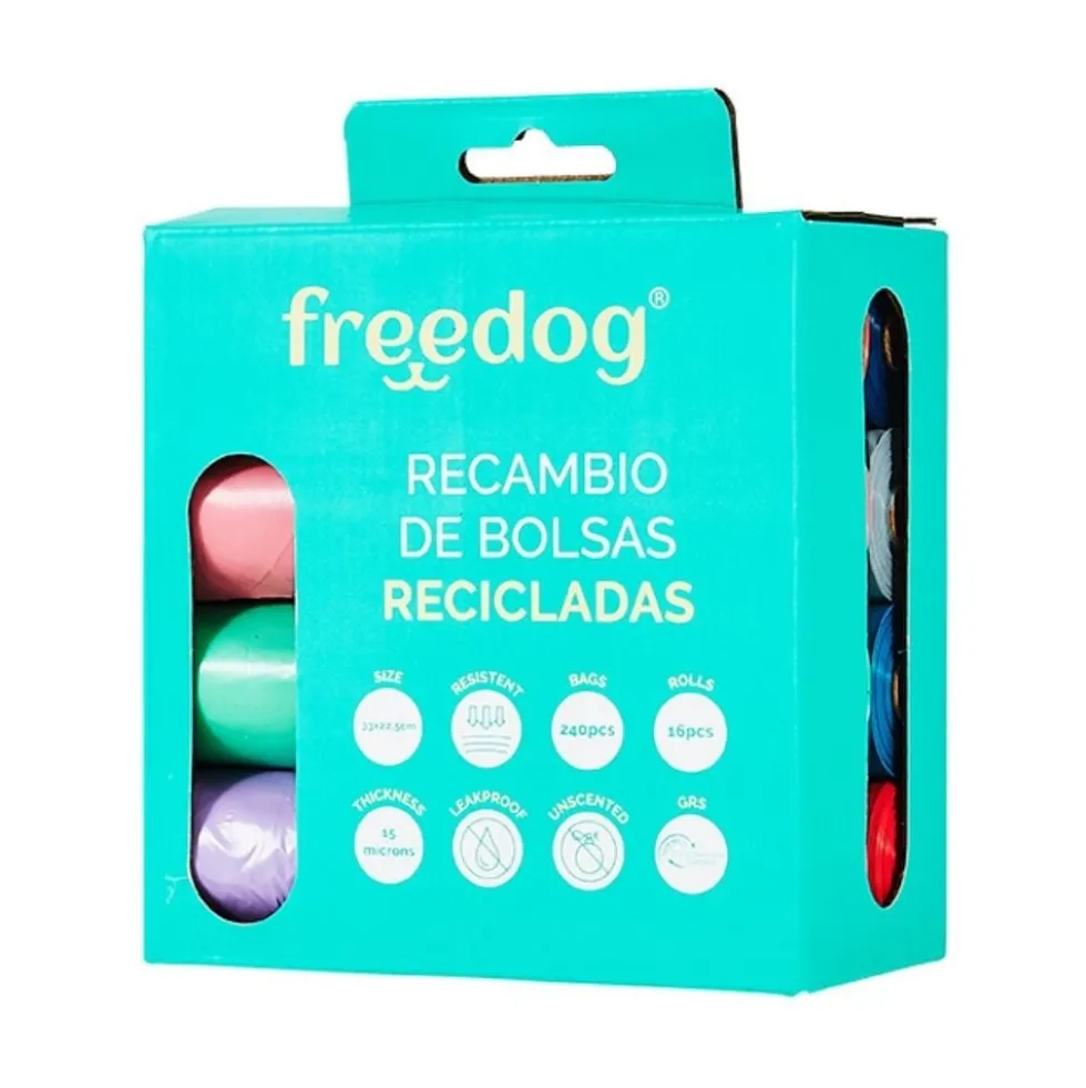Freedog Bolsas Recicladas Colores Pastel y Variados (16 rollos)