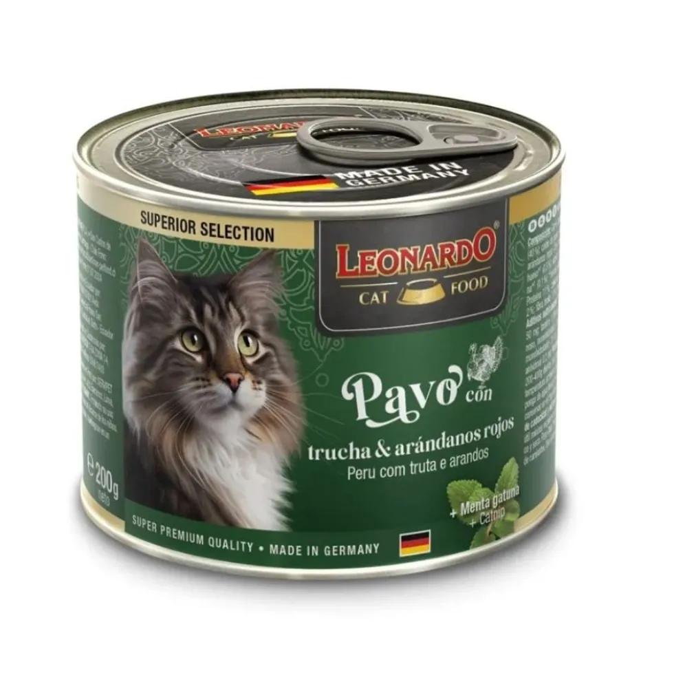 Leonardo Lata de Pavo con Trucha y Arándanos para Gato