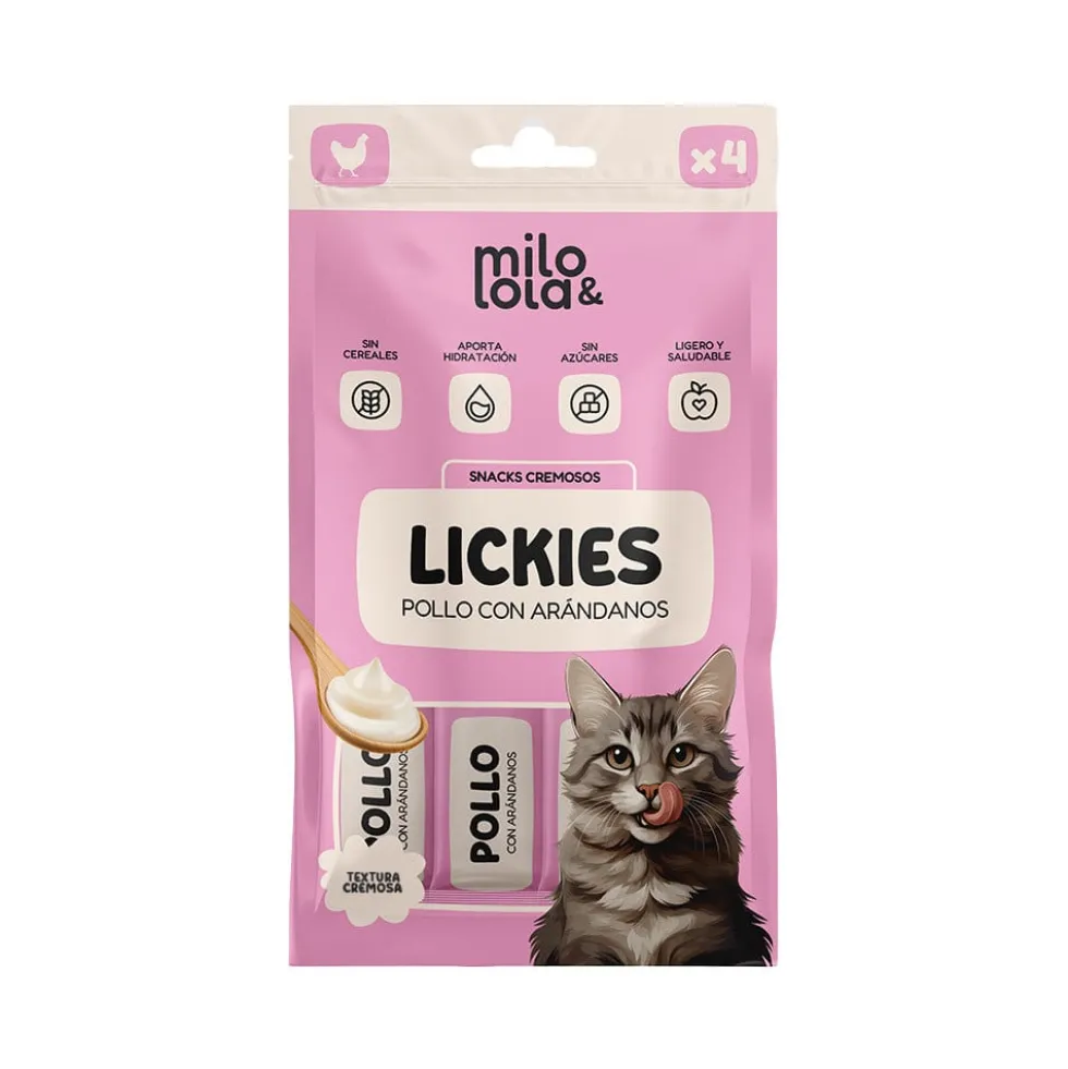 Milo y Lola Lickies (Snack Cremoso) de Pollo con Arándanos (4x15gr)