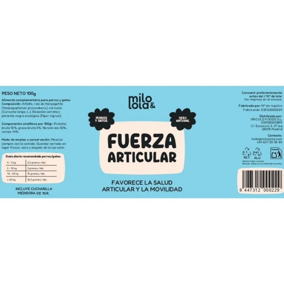 Milo Y Lola Suplemento Fuerza Articular
