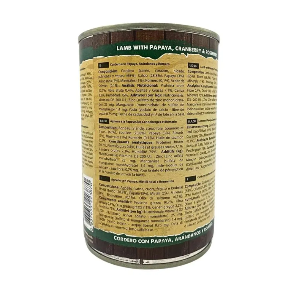 Natural Greatness Lata Cordero con Papaya y Arándanos 400g Perro
