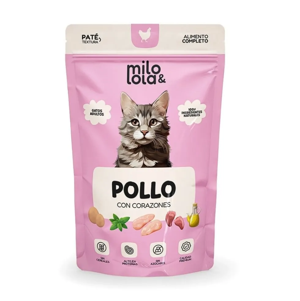 Pack 12 Sobres Milo y Lola de Pollo con Corazones para Gato