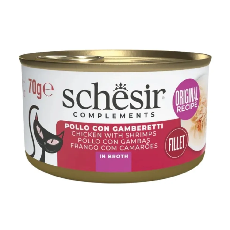 Schesir Lata de Pollo con Gambas en Caldo para Gatos