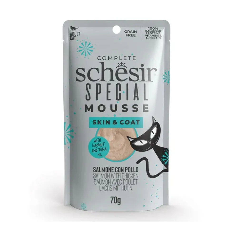 Schesir Mousse Skin & Coat de Salmón y Pollo para Gato