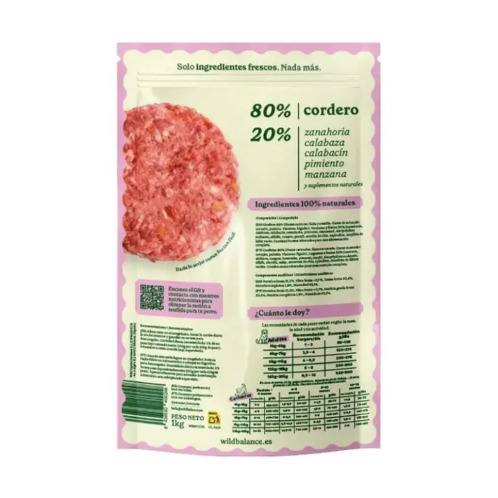 Wild Balance Dieta BARF Cordero con Verduras para Perro